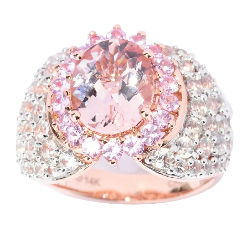 Bronze cast ring-14k Rose Gold Morganite Pink Sapphire and White Zircon Ring