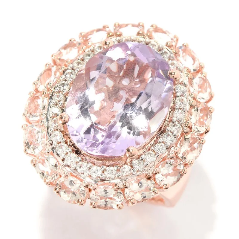 Hexagon gem ring-14K Rose Gold-plated Silver Pink Amethyst and Morganite Cocktail Ring