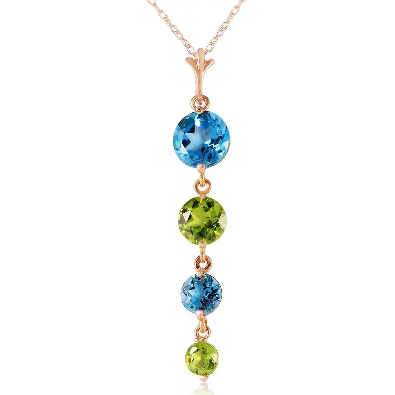 Leopard jasper necklace-14K Solid Rose Gold Natural Blue Topaz & Peridot Necklace Certified