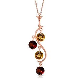 Classic flair necklace-14K Solid Rose Gold Natural Citrine & Garnet Necklace Certified