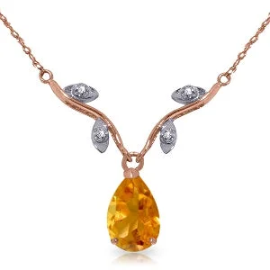 Fossil fragment necklace-14K Solid Rose Gold Natural Diamond & Citrine Necklace