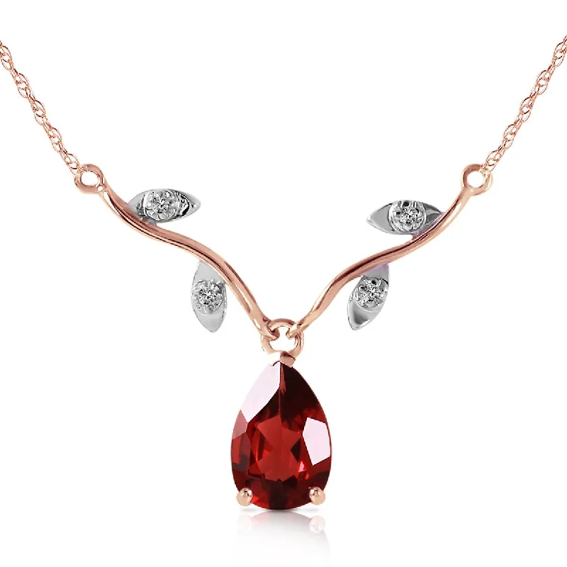 Tartan check necklace-14K Solid Rose Gold Natural Diamond & Garnet Necklace Gemstone