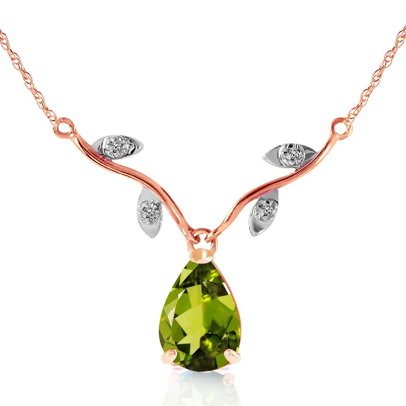 Cedar nut necklace-14K Solid Rose Gold Natural Diamond & Peridot Necklace Jewelry