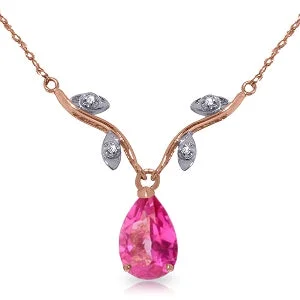 Scuffed edge necklace-14K Solid Rose Gold Natural Diamond & Pink Topaz Necklace Series