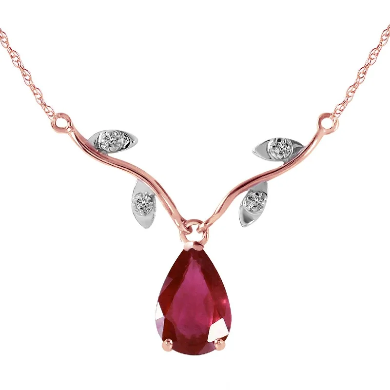 Linked stone necklace-14K Solid Rose Gold Natural Diamond & Ruby Necklace Genuine