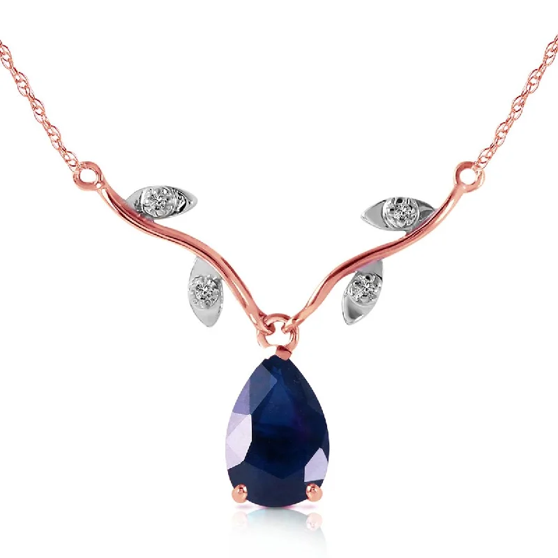 Coarse grain necklace-14K Solid Rose Gold Natural Diamond & Sapphire Necklace Gemstone