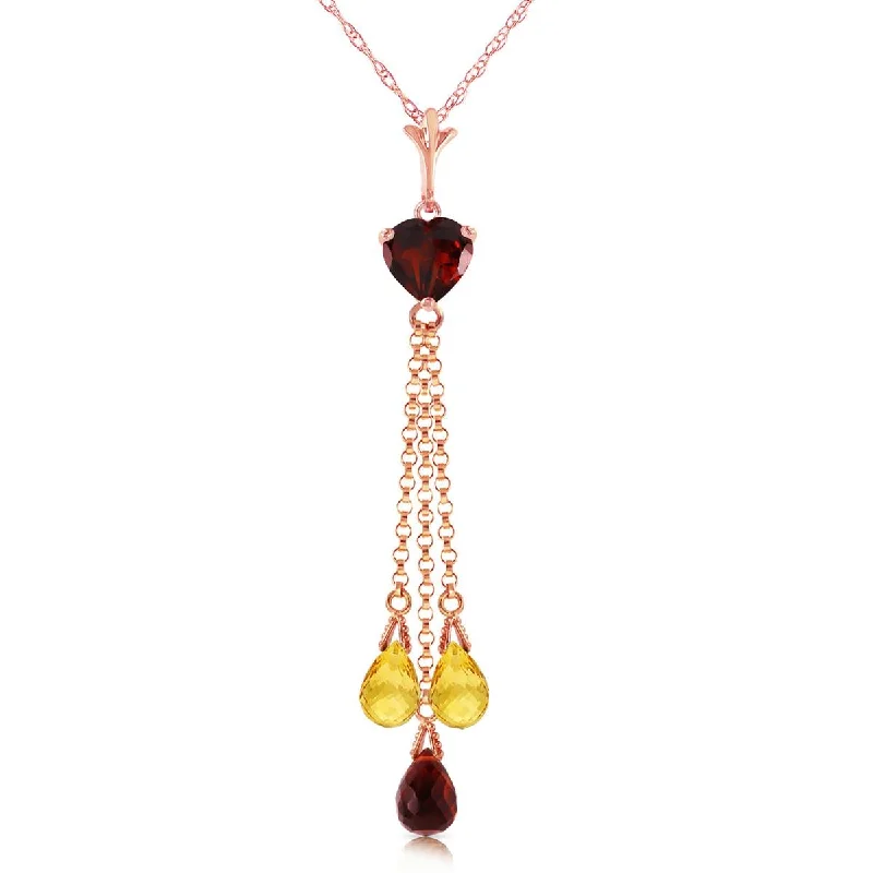 Nature print necklace-14K Solid Rose Gold Necklace w/ Briolette Garnets & Citrines