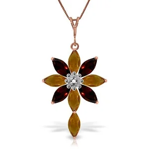 Scallop pearl necklace-14K Solid Rose Gold Necklace w/ Diamond, Citrines & Garnets