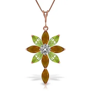 Hazel agate necklace-14K Solid Rose Gold Necklace w/ Diamond, Citrines & Peridots