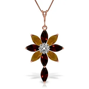 Antler curve necklace-14K Solid Rose Gold Necklace w/ Diamond, Garnets & Citrines