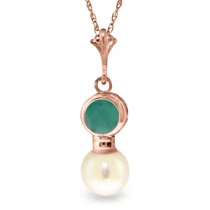 Sixteen-drop necklace-14K Solid Rose Gold Necklace w/ Emerald & Pearl