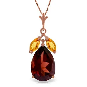 Paired gemstone necklace-14K Solid Rose Gold Necklace w/ Garnet & Citrines