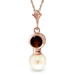 Sisal band necklace-14K Solid Rose Gold Necklace w/ Garnet & Pearl