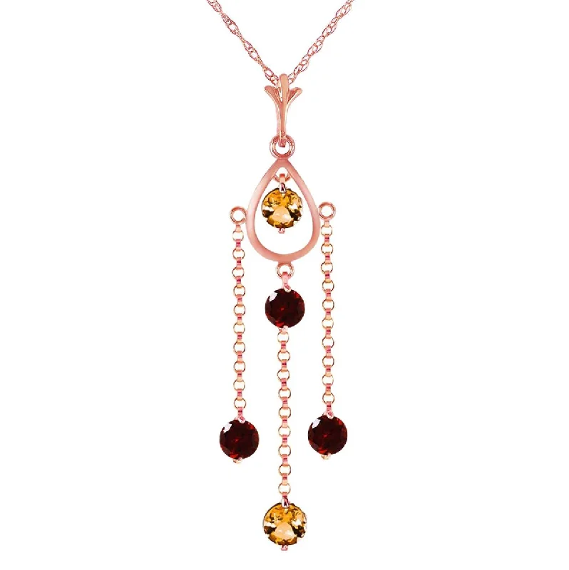 Flat bezel necklace-14K Solid Rose Gold Necklace w/ Natural Citrine & Garnet