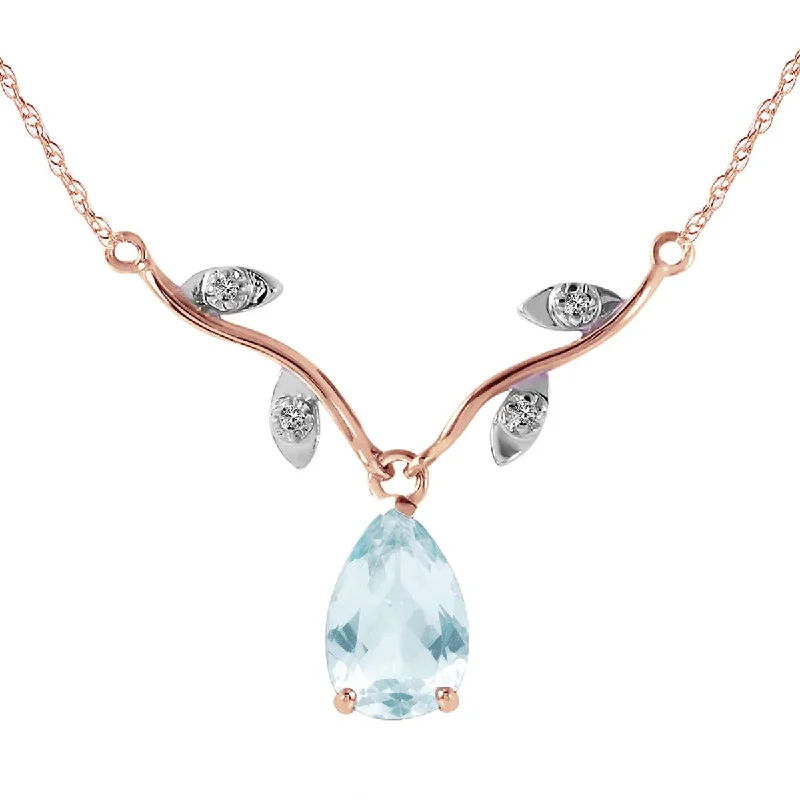 Cotton weave necklace-14K Solid Rose Gold Necklace w/ Natural Diamonds & Aquamarine