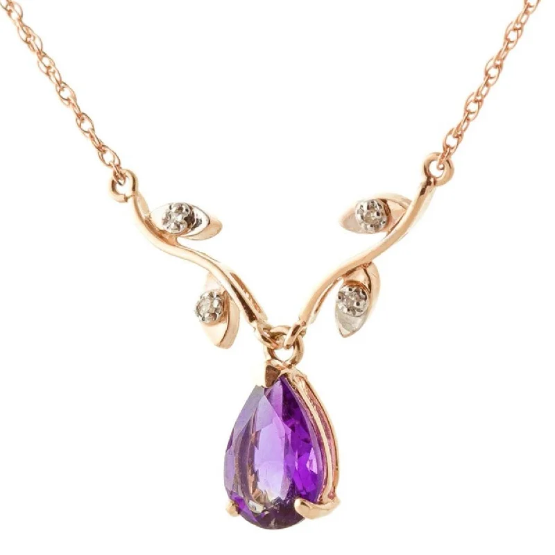 Muted check necklace-14K Solid Rose Gold Necklace w/ Natural Diamonds & Purple Amethyst