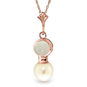 Peak gem necklace-14K Solid Rose Gold Necklace w/ Natural Opal & Pearl