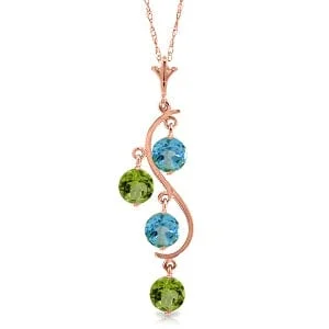 Textured bar necklace-14K Solid Rose Gold Necklace w/ Natural Peridots & Blue Topaz