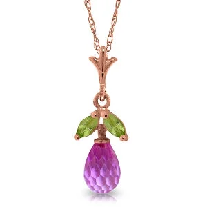 Shell fragment necklace-14K Solid Rose Gold Necklace w/ Pink Topaz & Peridots