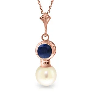 Birch grain necklace-14K Solid Rose Gold Necklace w/ Sapphire & Pearl