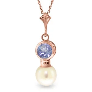 Natural gem necklace-14K Solid Rose Gold Necklace w/ Tanzanite & Pearl