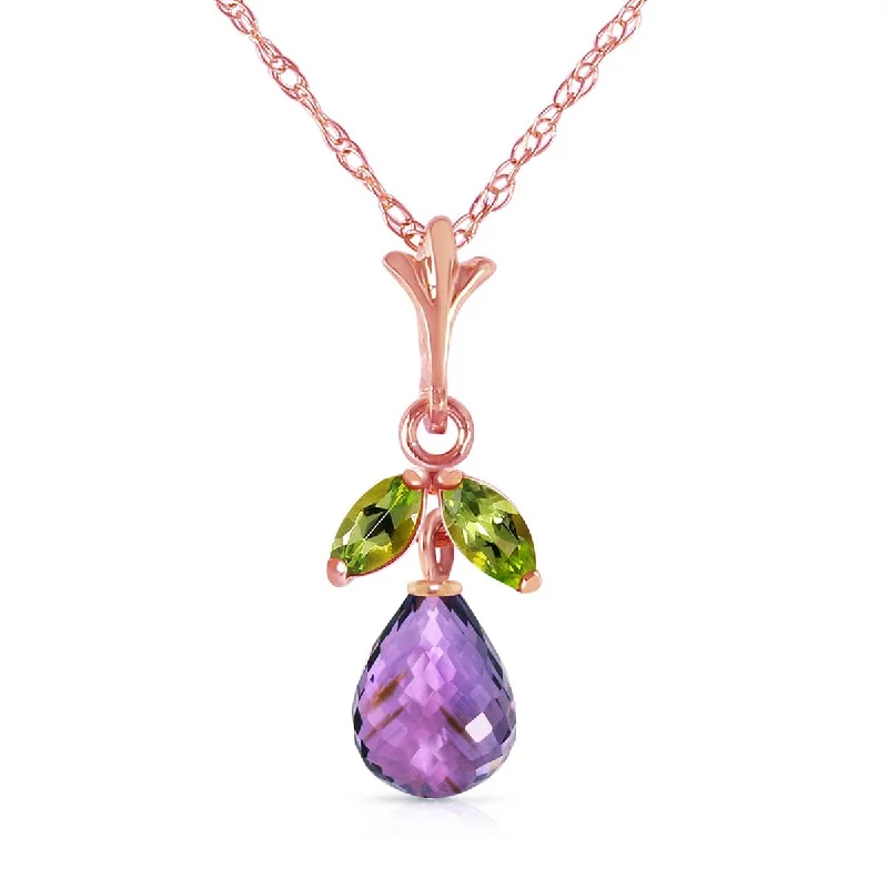 Willow wrap necklace-14K Solid Rose Gold Purple Amethyst & Peridot Necklace Gemstone