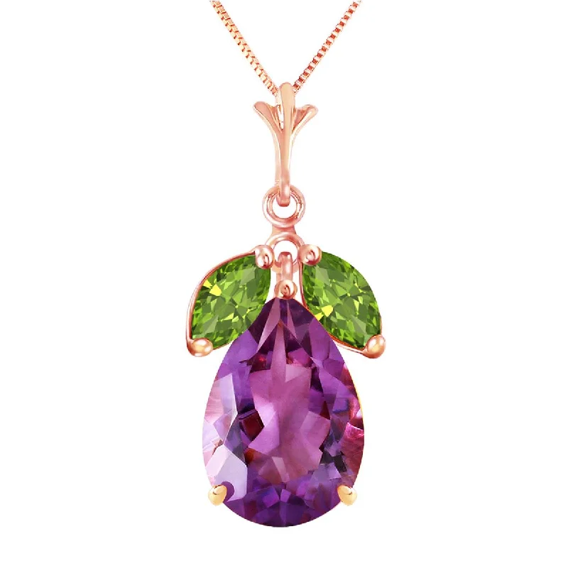 Lemon amber necklace-14K Solid Rose Gold Purple Amethyst & Peridot Necklace