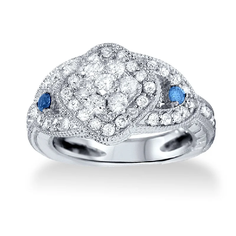 Paired gemstone ring-14k White Gold 0.79ct TDW Vintage-style Diamond Ring with Blue Diamond Accent