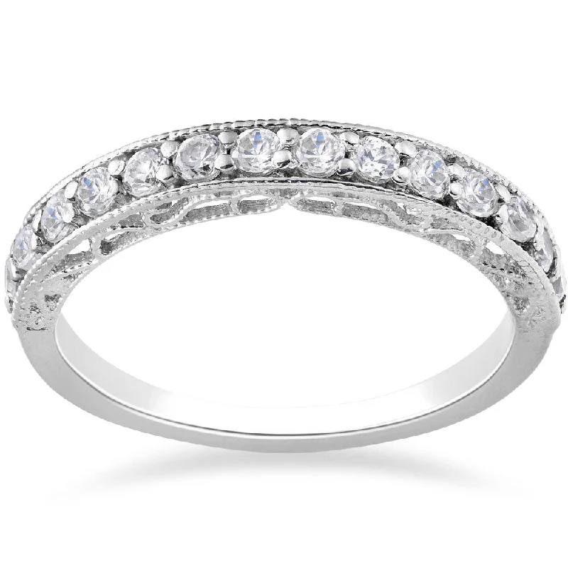 Sisal band ring-14k White Gold 1/2ct TDW Lab Grown Eco Friendly Diamond Vivian Vintage Wedding Ring