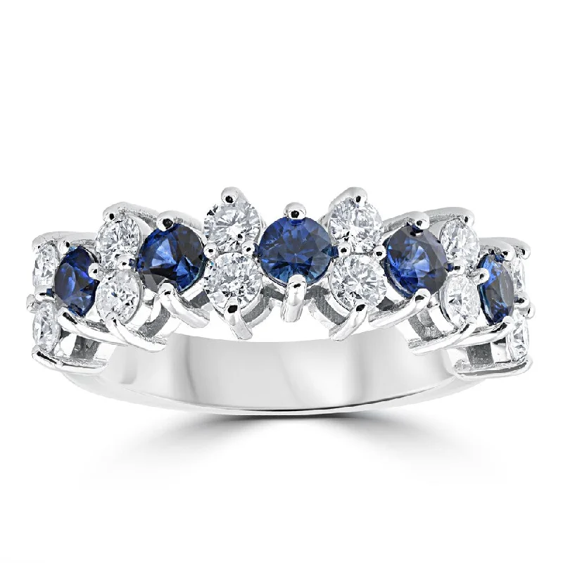 Zenith set ring-14k White Gold 2 1/2 cttw Blue Sapphire & Diamond Wedding Anniversary Ring