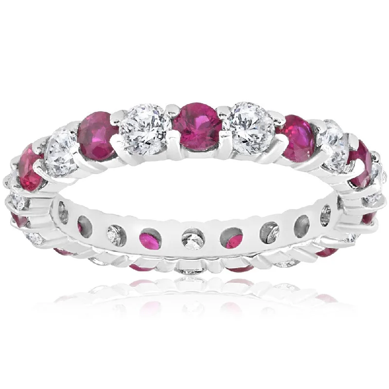 Retro mine ring-14K White Gold 2 ct TW Diamond & Ruby Womens Wedding Stackable Ring (I-J,I2-I3)