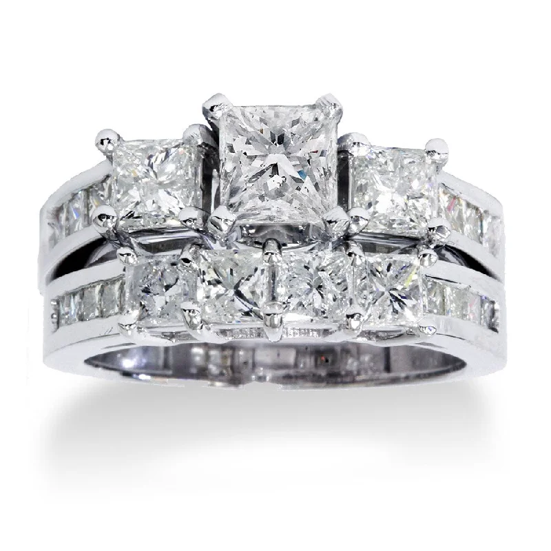 Peak gem ring-14k White Gold 3.5ct TDW Princess-cut Diamond 3-Stone Bridal Ring Set