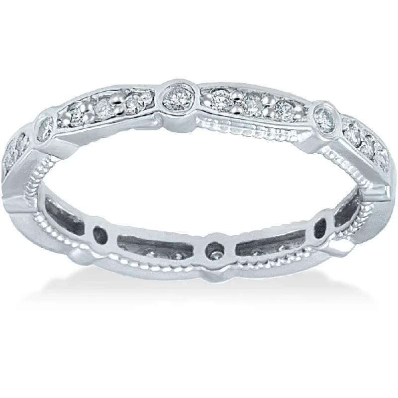 Antler curve ring-14k White Gold 3/8ct TDW Vintage Diamond Eternity Ring