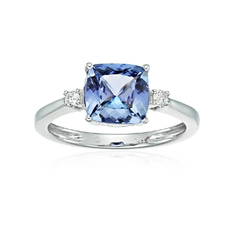 Quartz grit ring-14k White Gold Cushion Tanzanite & Diamond Solitaire Ring