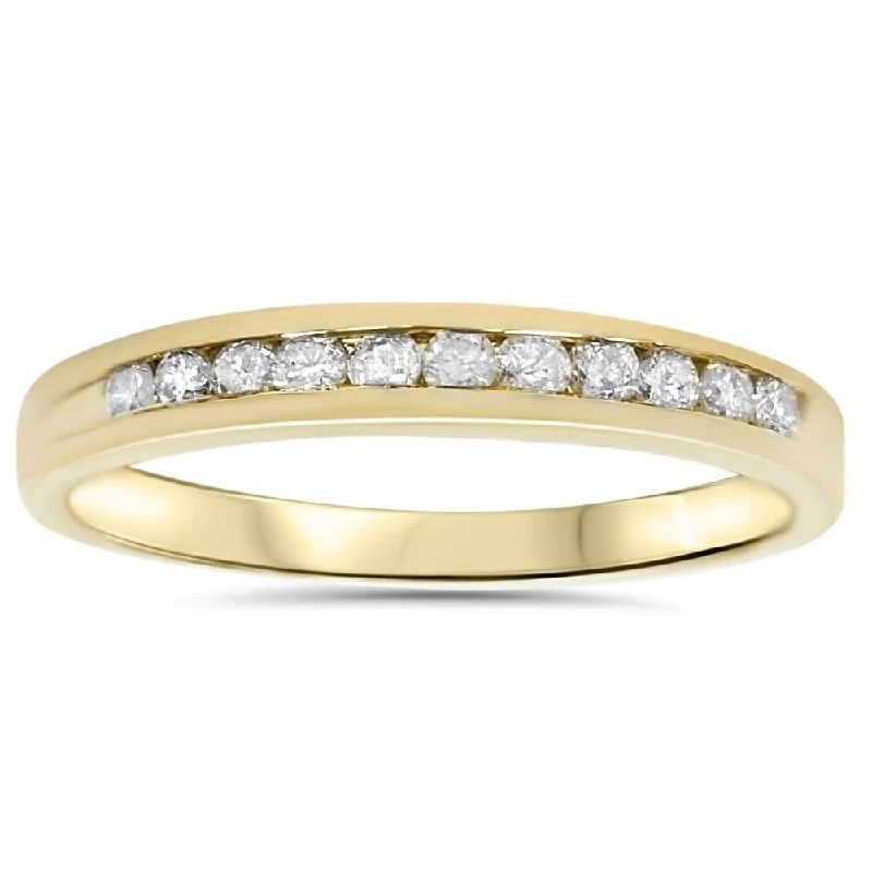 Muted check ring-14k Yellow Gold 1/4 Ct Diamond Wedding Ring Channel Set Womens Anniversary Band