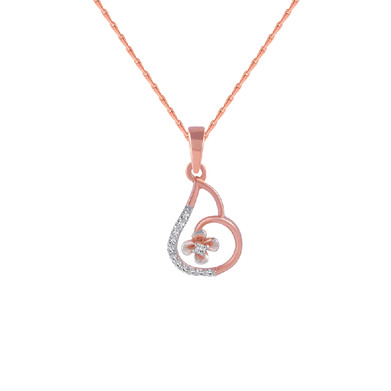 Wavy stripe necklace-14KT (585) Rose Gold And Diamond Pendant For Women