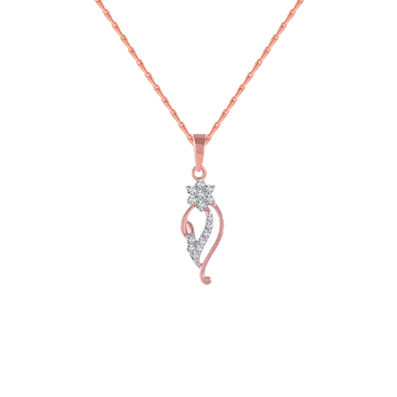 Copper chain necklace-14KT (585) Rose Gold And Diamond Pendant For Women