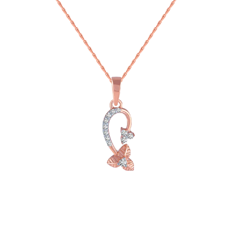 Worn edge necklace-14KT (585) Rose Gold And Diamond Pendant For Women