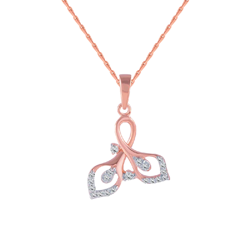 Wavy stripe necklace-14KT (585) Rose Gold And Diamond Pendant For Women