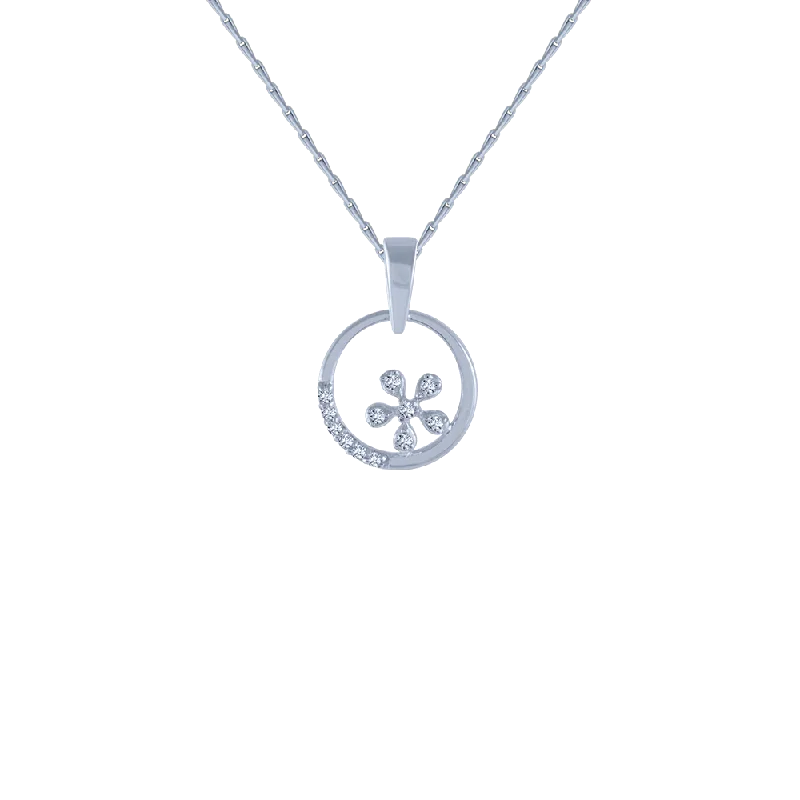 Delicate swirl necklace-14KT (585) White Gold And Diamond Pendant For Women