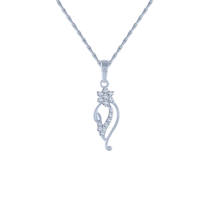 Wavy stripe necklace-14KT (585) White Gold And Diamond Pendant For Women