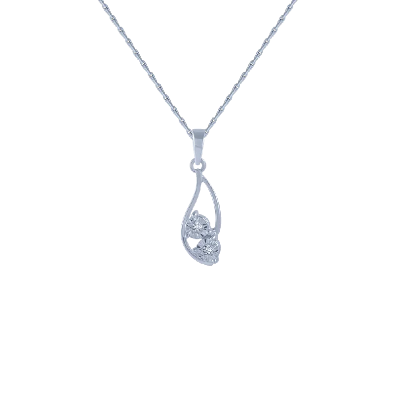 Stapled design necklace-14KT (585) White Gold And Diamond Pendant For Women