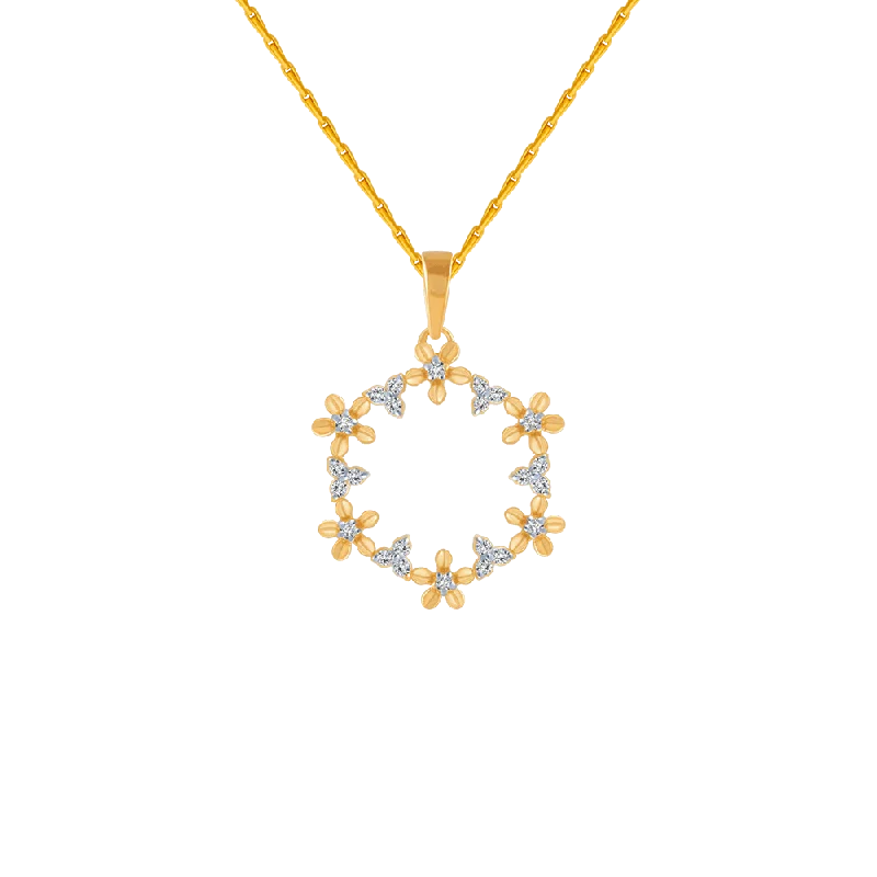 Woven cord necklace-14KT (585) Yellow Gold And Diamond Pendant For Women