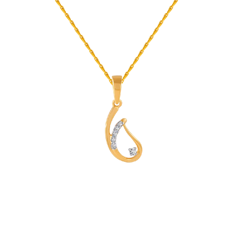 Chipped rim necklace-14KT (585) Yellow Gold And Diamond Pendant For Women