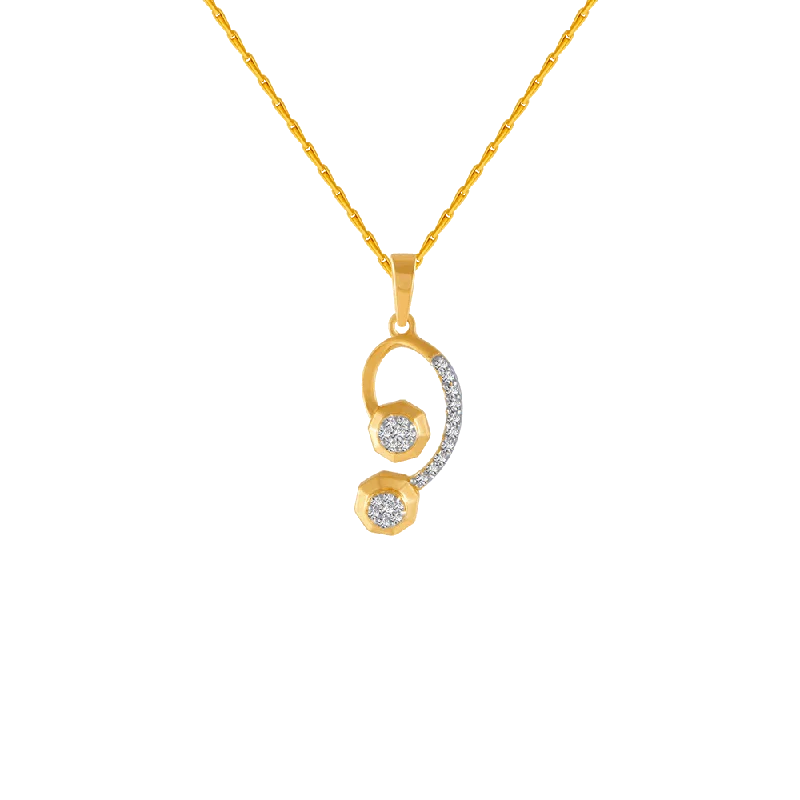 Ripple swirl necklace-14KT (585) Yellow Gold And Diamond Pendant For Women