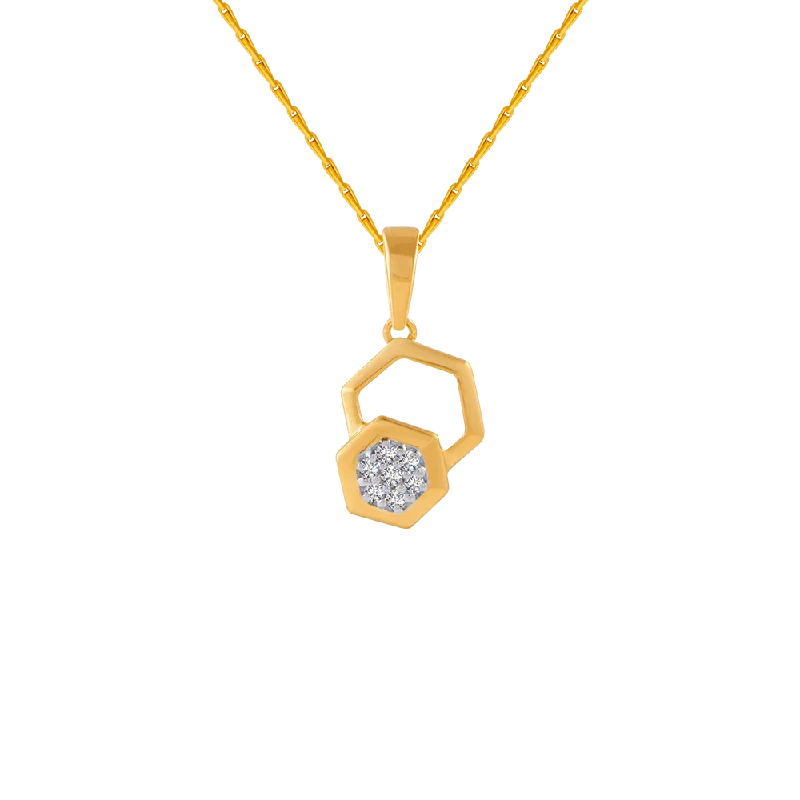 Scored groove necklace-14KT (585) Yellow Gold And Diamond Pendant For Women