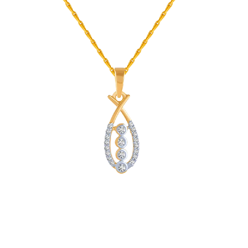 Nature print necklace-14KT (585) Yellow Gold And Diamond Pendant For Women