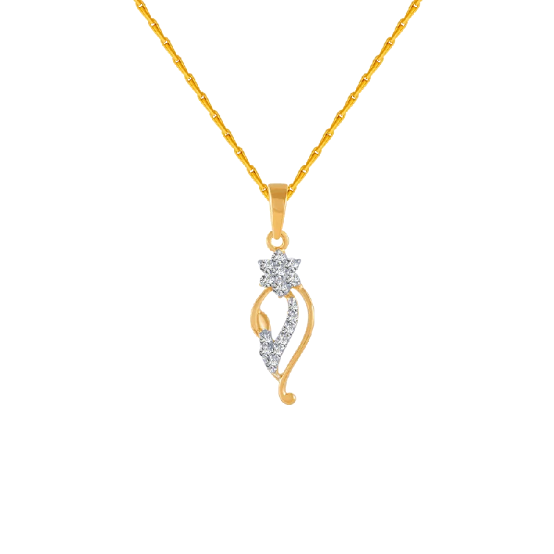 Muted check necklace-14KT (585) Yellow Gold And Diamond Pendant For Women