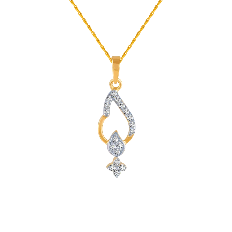 Steel toned necklace-14KT (585) Yellow Gold And Diamond Pendant For Women