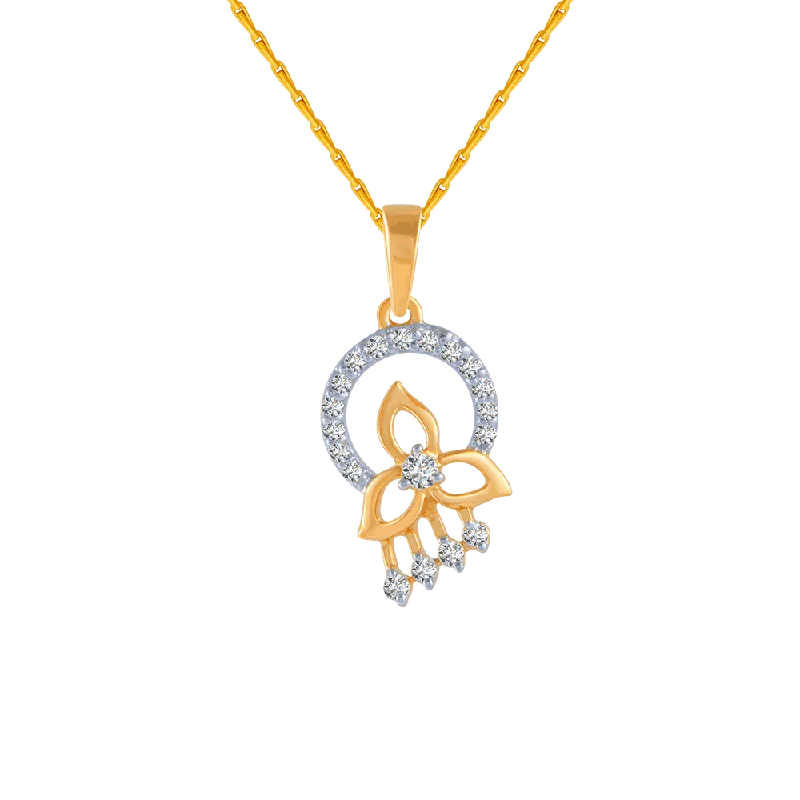 Streaked stone necklace-14KT (585) Yellow Gold And Diamond Pendant For Women